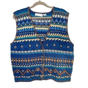 Vintage Secrets Sun Prints Western Patterned Button Front Sweater Vest Medium